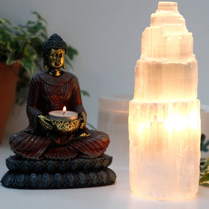 Tower lamp made of natural selenite - 20cm