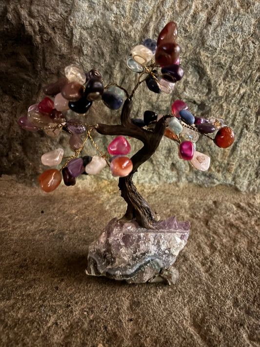 small Yggdrasil Tree of Life Agate Tree with Amethyst Base