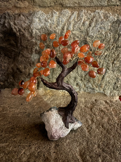 small Yggdrasil Tree of Life Carnelian Tree with Amethyst Base