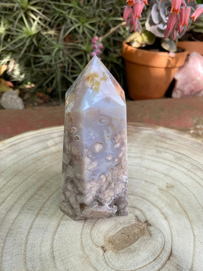 Pink Amethyst Flower Agate Tower - super Druzy