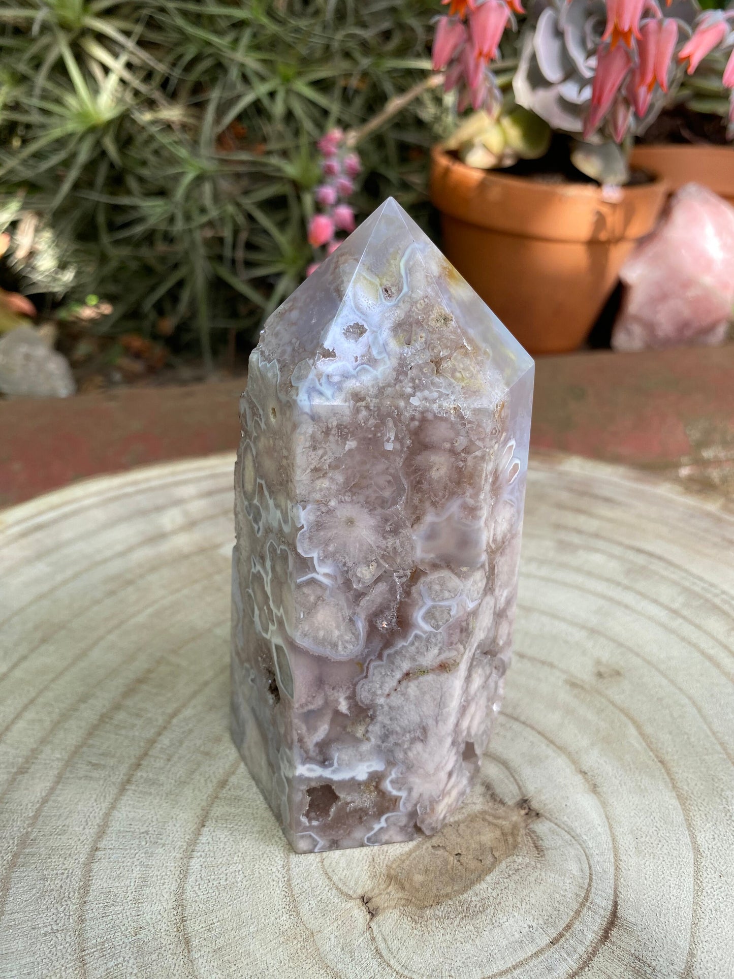 Pink Amethyst Flower Agate Tower - super Druzy