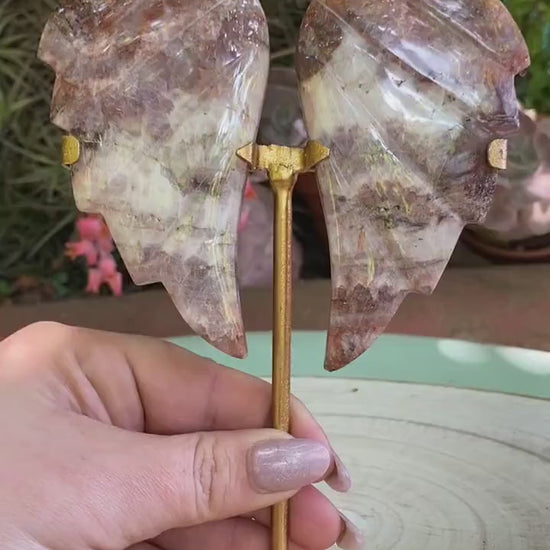 Chevron Amethyst Angel Wings on stand from Indonesia