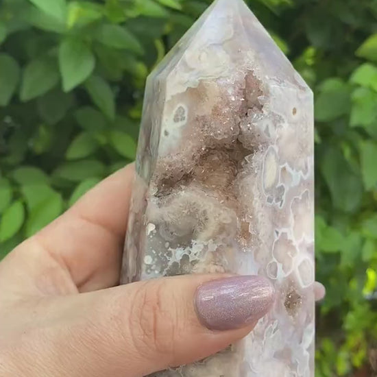 Pink Amethyst Flower Agate Tower - super Druzy