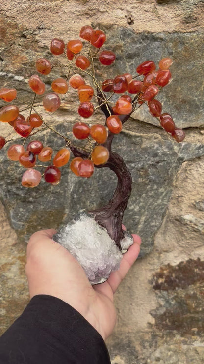 small Yggdrasil Tree of Life Carnelian Tree with Amethyst Base