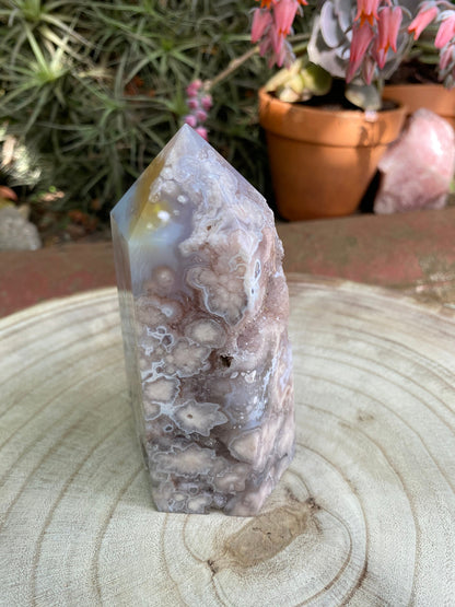 Pink Amethyst Flower Agate Tower - super Druzy