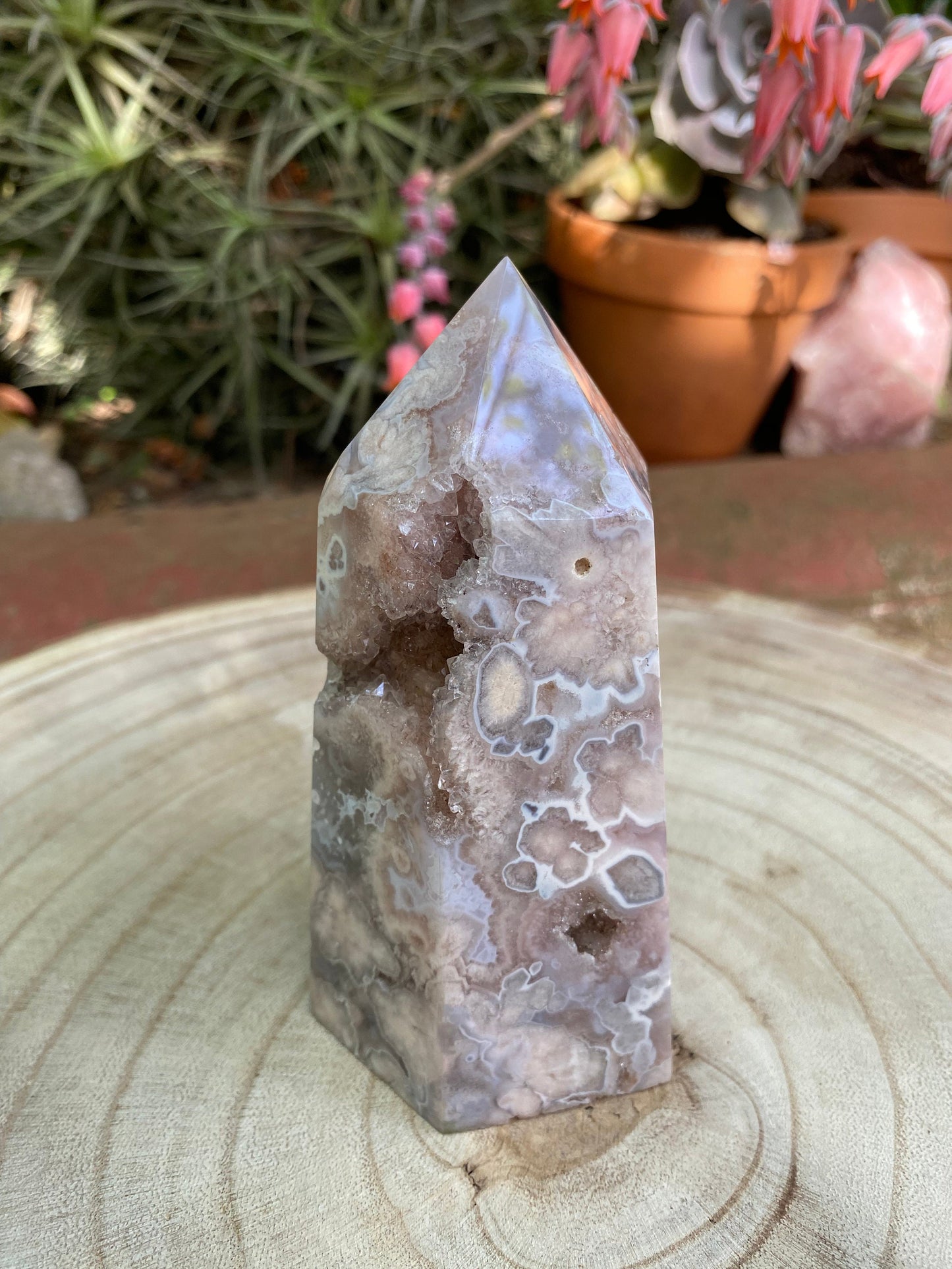 Pink Amethyst Flower Agate Tower - super Druzy