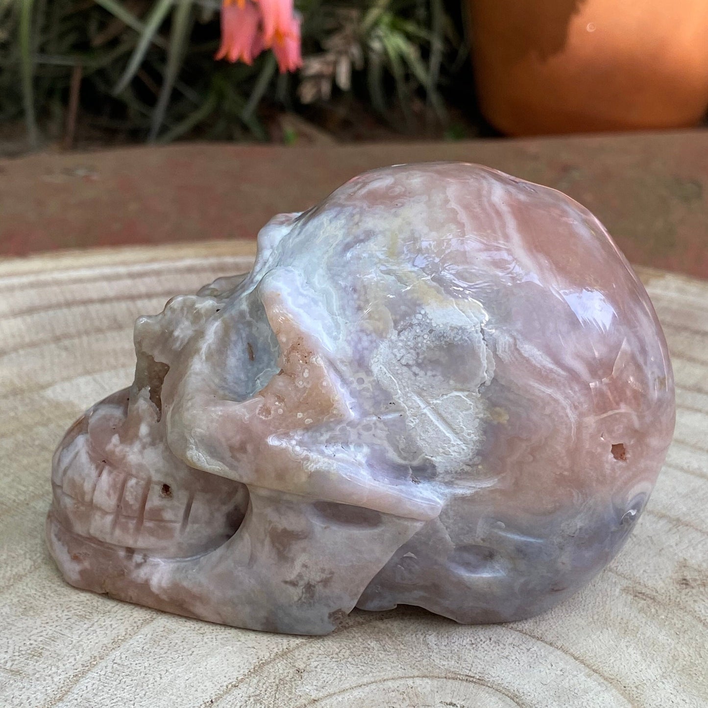 Skull-Pink Amethyst, Flower Agate super Druzy