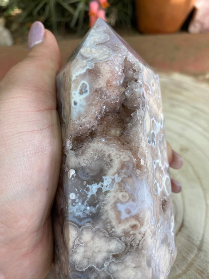 Pink Amethyst Flower Agate Tower - super Druzy